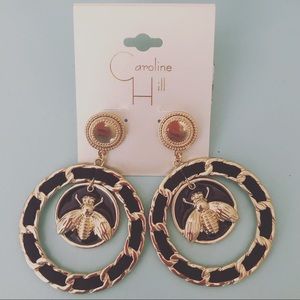 Gold and Black Drop Bee Earrings